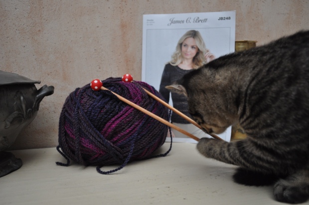 marble chunky kitten with knitting needles